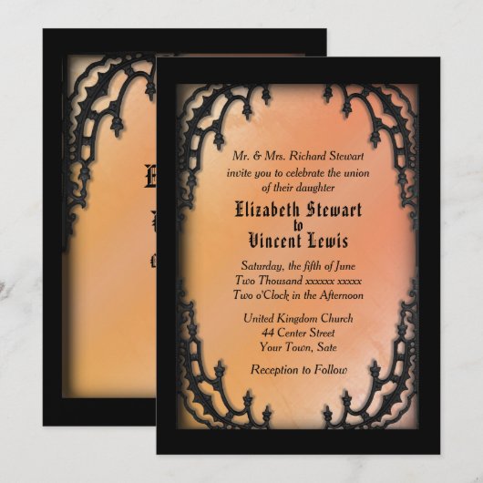 Frans kwartier gotisch Sinaasappel bruiloft thema Kaart (Voorkant / Achterkant)