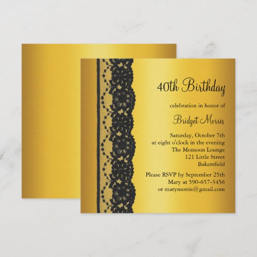Frans Lace Birthday Invitation gold Kaart (Voorkant / Achterkant)