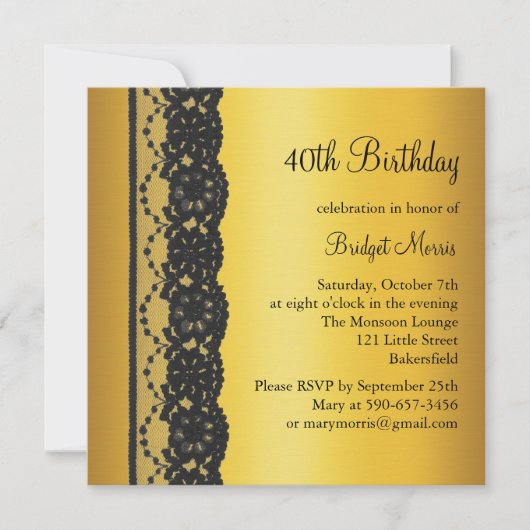 Frans Lace Birthday Invitation gold Kaart (Voorkant)