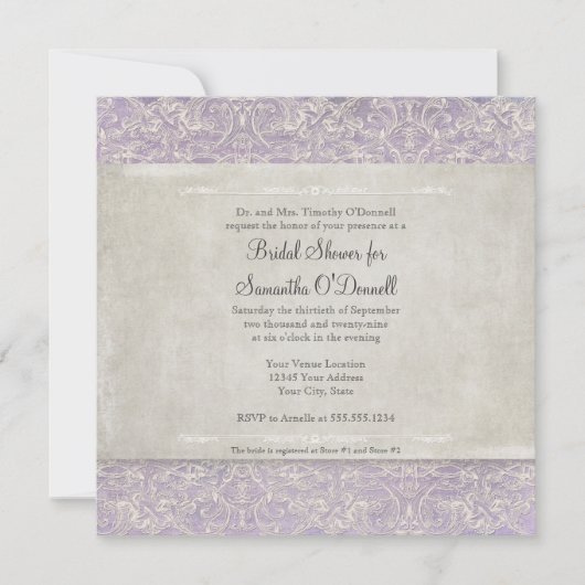  Frans Lace Elegant Lavender Cream Wedding Kaart (Voorkant)