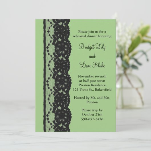 Frans Lace Rehearsal Dinner (groen) Kaart (Staand voorkant)