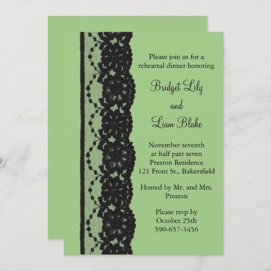 Frans Lace Rehearsal Dinner (groen) Kaart (Voorkant / Achterkant)