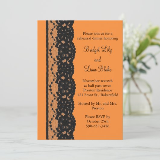 Frans Lace Rehearsal Dinner (oranje) Kaart (Staand voorkant)