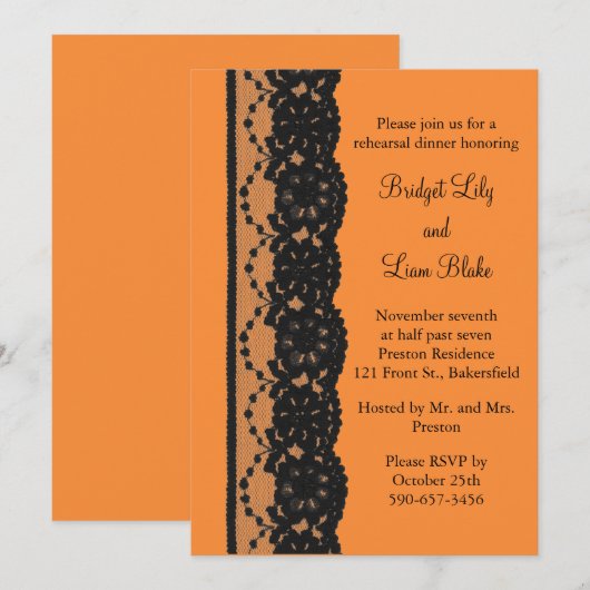 Frans Lace Rehearsal Dinner (oranje) Kaart (Voorkant / Achterkant)