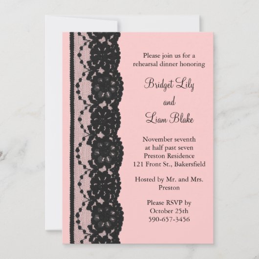 Frans Lace Rehearsal Dinner (roze) Kaart (Voorkant)