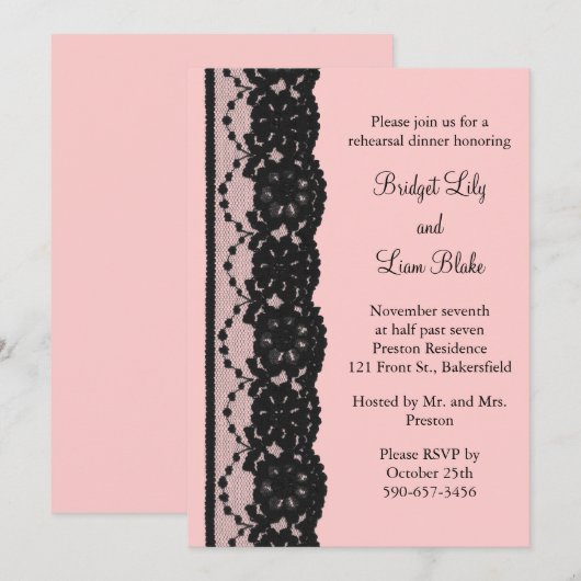 Frans Lace Rehearsal Dinner (roze) Kaart (Voorkant / Achterkant)