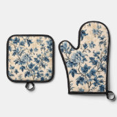 Frans land blauw toilet ovenwant & pannenlap set (Voorkant)