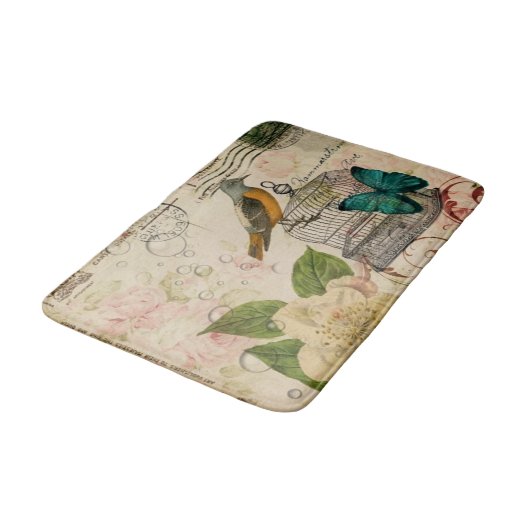  Frans land Bloemvogel Botanisch Badmat (Gekanteld)