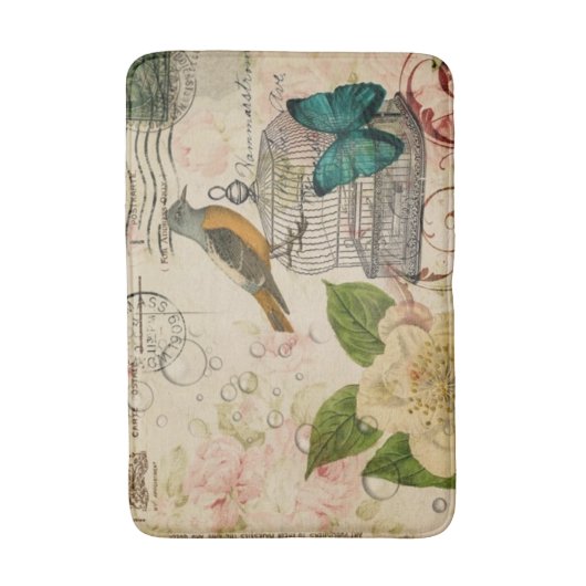  Frans land Bloemvogel Botanisch Badmat (Voorkant Verticaal)
