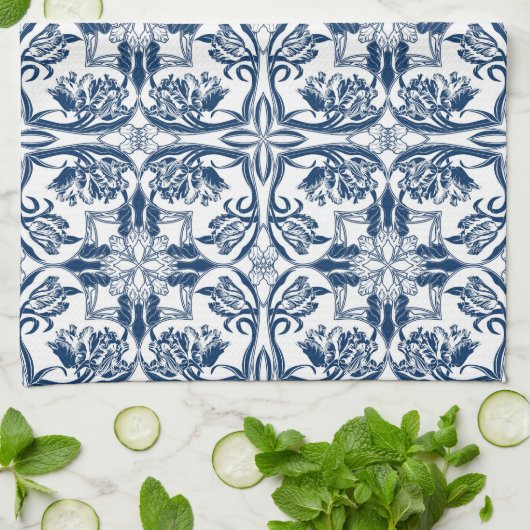 Frans Land Blue en White Tulips Kitchen Towel Theedoek (Gevouwen)