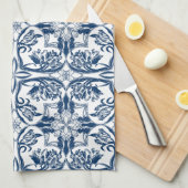 Frans Land Blue en White Tulips Kitchen Towel Theedoek (Quarter Fold)