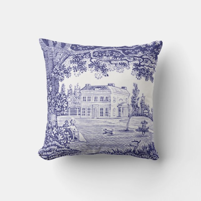 Frans Land Blue Toile Pillow - Garden Scene Kussen (Voorkant)