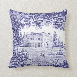 Frans Land Blue Toile Pillow - Garden Scene Kussen