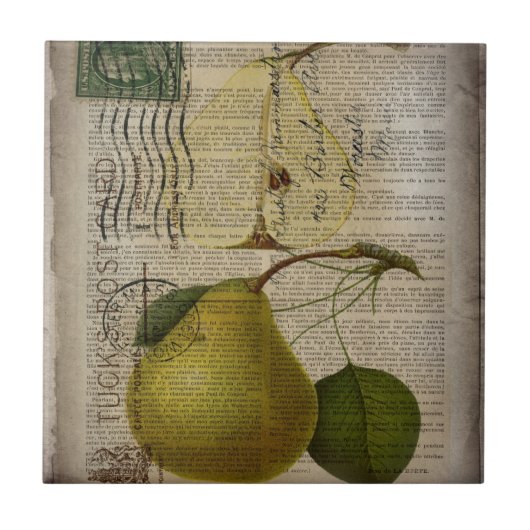 Frans land botanische illustratie  peer tegeltje (Voorkant)