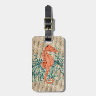 Frans land Burlap Shabby chique koraal zeepaardje Bagagelabel