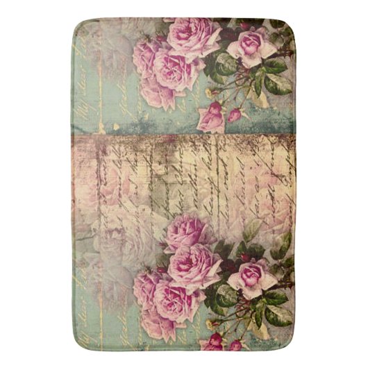 Frans land chic, shabby chic, roze rozen, flora badmat (Voorkant Verticaal)