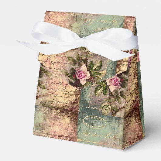 Frans land chic, shabby chic, roze rozen, flora bedankdoosjes (Voorkant Zijde)