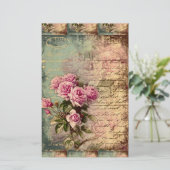 Frans land chic, shabby chic, roze rozen, flora briefpapier (Staand voorkant)