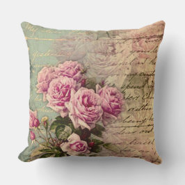 Frans land chic, shabby chic, roze rozen, flora buitenkussen