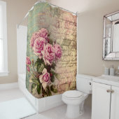 Frans land chic, shabby chic, roze rozen, flora douchegordijn (In situ)