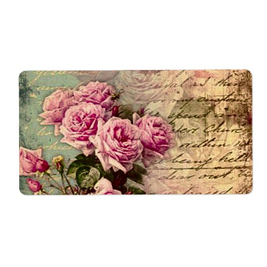 Frans land chic, shabby chic, roze rozen, flora etiket (Voorkant)