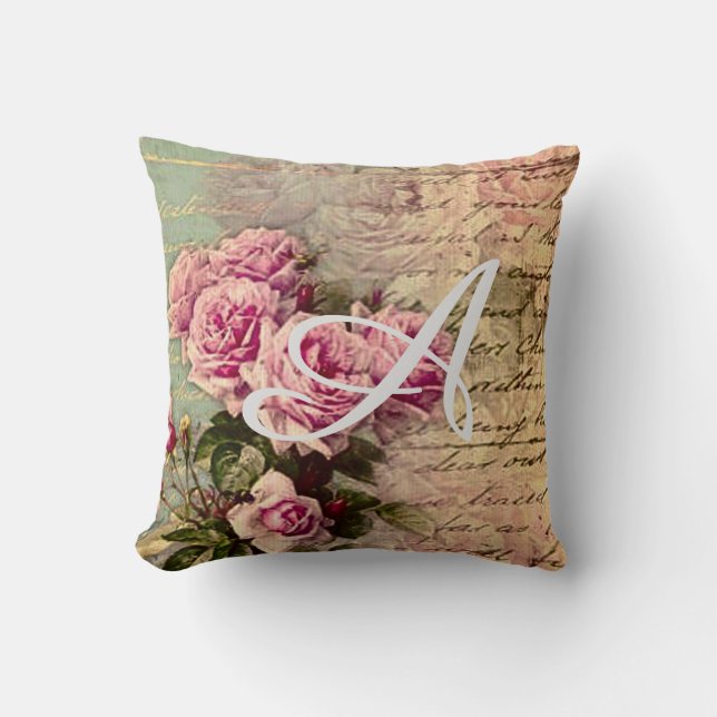 Frans land chic, shabby chic, roze rozen, flora kussen (Voorkant)