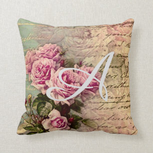 Frans land chic, shabby chic, roze rozen, flora kussen