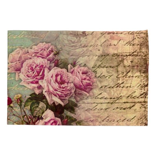 Frans land chic, shabby chic, roze rozen, flora kussensloop (Achterkant)
