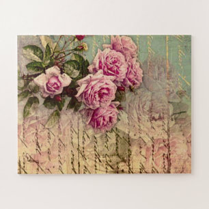 Frans land chic, shabby chic, roze rozen, flora legpuzzel
