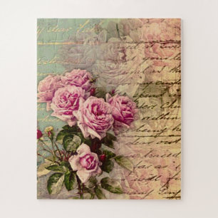 Frans land chic, shabby chic, roze rozen, flora legpuzzel
