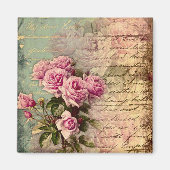 Frans land chic, shabby chic, roze rozen, flora magneet (Voorkant)