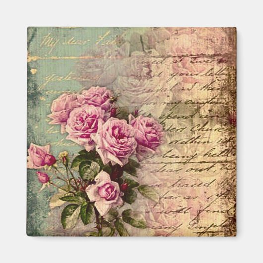 Frans land chic, shabby chic, roze rozen, flora magneet (Voorkant)