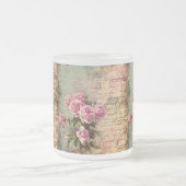 Frans land chic, shabby chic, roze rozen, flora matglas koffiemok (Center)