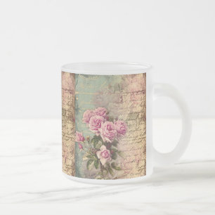 Frans land chic, shabby chic, roze rozen, flora matglas koffiemok