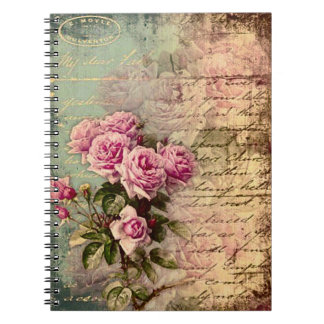 Frans land chic, shabby chic, roze rozen, flora notitieboek