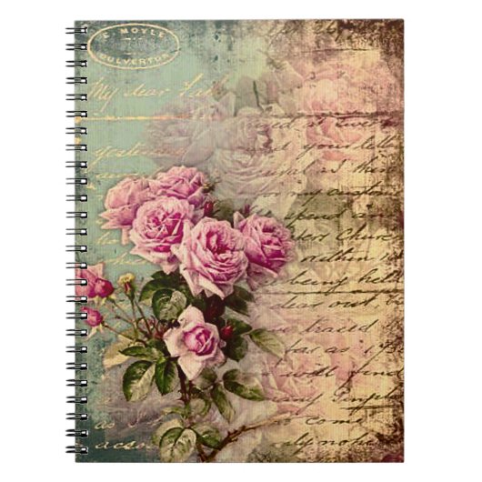 Frans land chic, shabby chic, roze rozen, flora notitieboek (Voorkant)