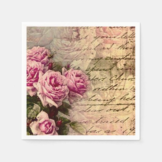 Frans land chic, shabby chic, roze rozen, flora servet (Voorkant)