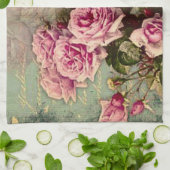 Frans land chic, shabby chic, roze rozen, flora theedoek (Gevouwen)