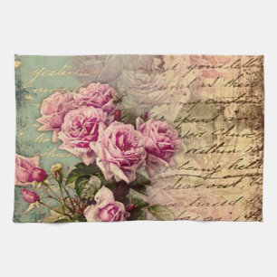 Frans land chic, shabby chic, roze rozen, flora theedoek