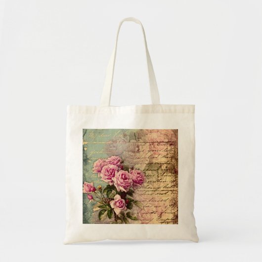 Frans land chic, shabby chic, roze rozen, flora tote bag (Voorkant)