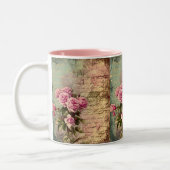 Frans land chic, shabby chic, roze rozen, flora tweekleurige koffiemok (Links)