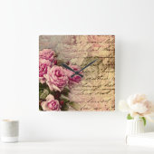 Frans land chic, shabby chic, roze rozen, flora vierkante klok (Huis)