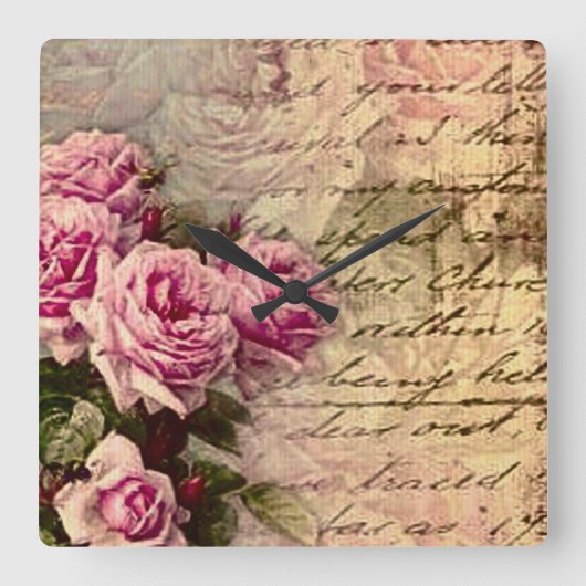 Frans land chic, shabby chic, roze rozen, flora vierkante klok (Voorkant)