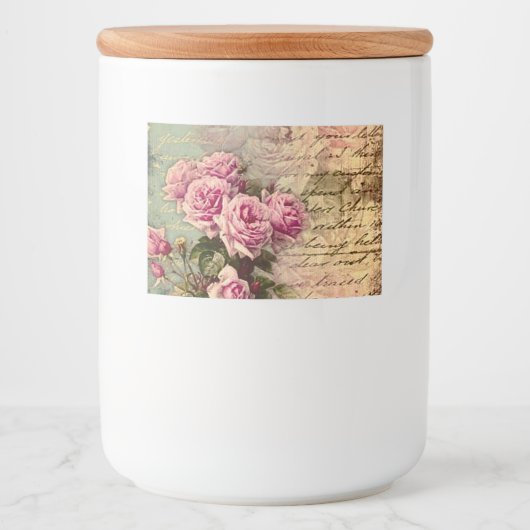 Frans land chic, shabby chic, roze rozen, flora voedselcontainer etiket (Voorkant)