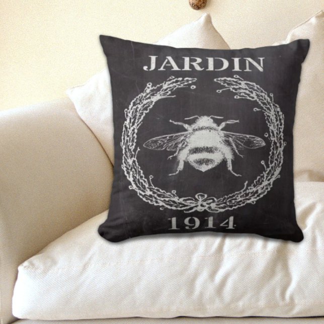 frans land farmhosue chalkboard  bijen kussen (french country farmhosue chalkboard vintage bee throw pillow)