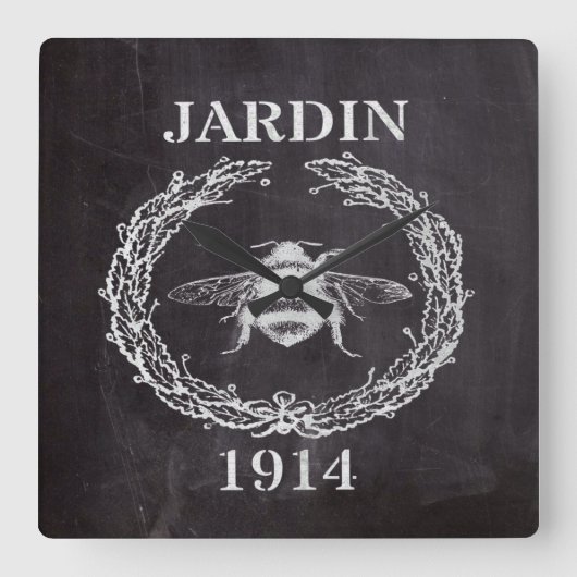 frans land farmhosue chalkboard  bijen vierkante klok (Voorkant)