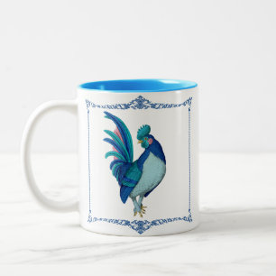 Frans Land Farmhouse Rooster Blue Blauwgroen Pink Tweekleurige Koffiemok