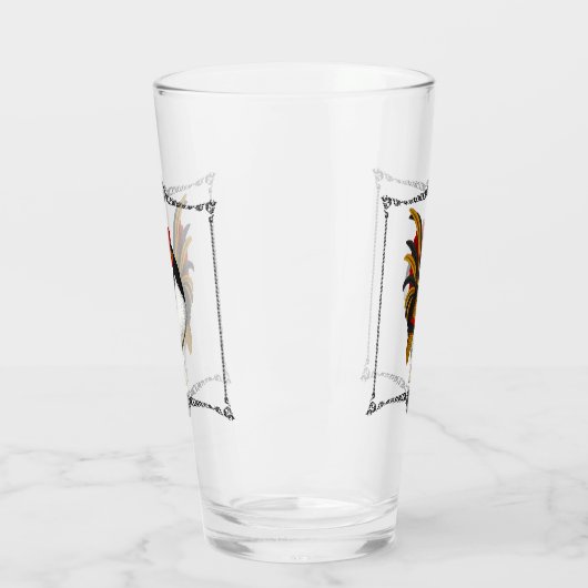 Frans Land Farmhouse Rooster Red Black Gold Glas (Links)