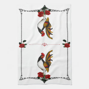 Frans Land Farmhouse Rooster Red Black Gold Theedoek