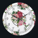 Frans land Floral Grote Klok<br><div class="desc">De roze,  rode en witte rozen en de groene bladeren van het Franse land inspireerde roze,  rode en witte spuiten in een herhalend bewerkbaar patroon op een transparante achtergrond. Alle grafische elementen kunnen resized,  worden geroteerd en worden opnieuw geplaatst.</div>